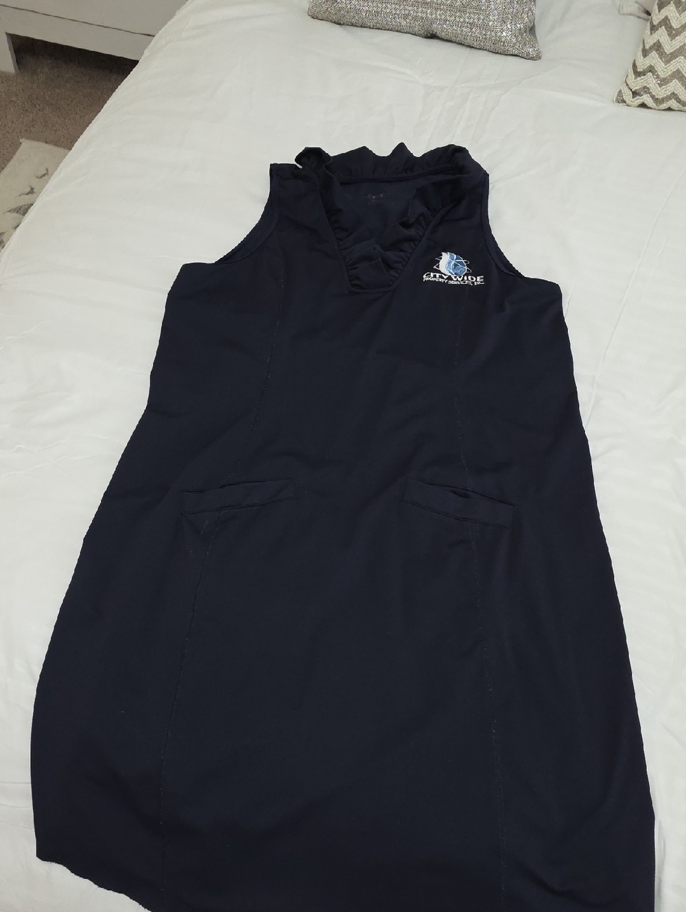 Jofit Navy Sleeveless Ruffle V-Neck Shift Dress